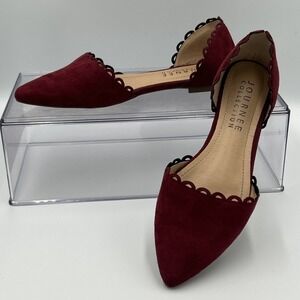 Journee Collection Red Maroon Scalloped Pointed Toe Slip On Flats Shoes Size 7.5